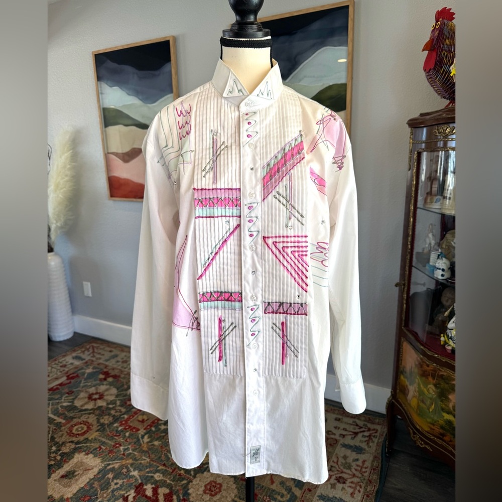 Artisan Painted Pink and Silver Blouse - Picture 4 of 11
